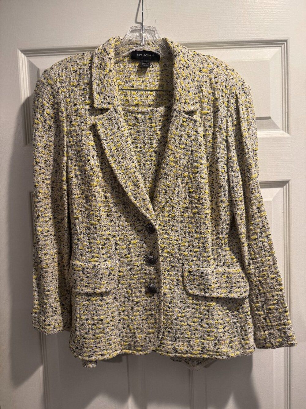 St John Black, White, and Yellow Tweed Matching Blazer and Skirt - size 8